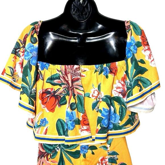 Lulus Women’s Honolulu Golden Yellow Floral Print Off Shoulder Jumpsuit Size S - Picture 7 of 8